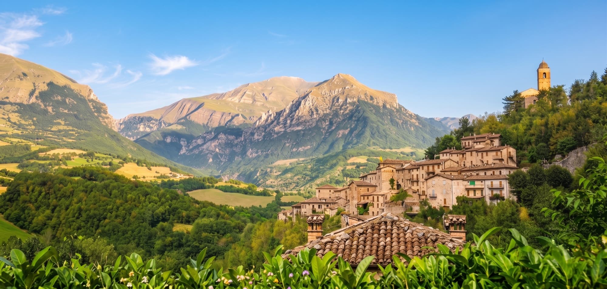 Borgo di Montefortino immerso nei Monti Sibillini